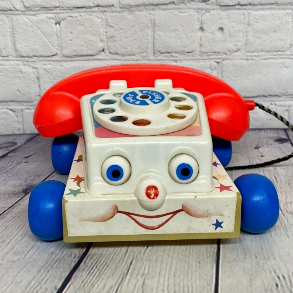 Vintage Fisher Price Pull Toy 1985 Chatter Phone 747 Telephone Moving Eyes Works